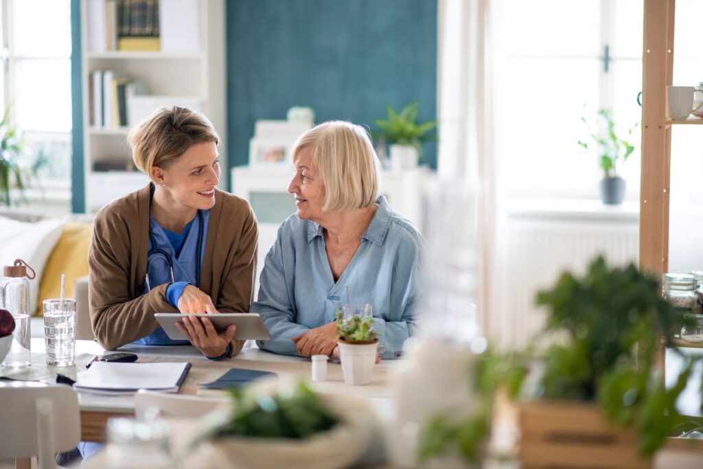 A senior woman receives a scam call from an unknown number.